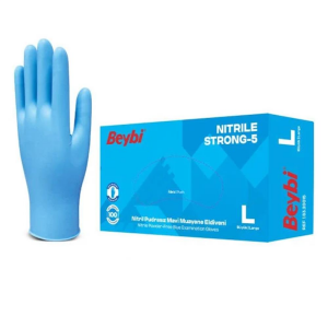 BEYBİ Strong-5 Pudrasız Mavi Nitril Muayene Eldiveni 100 Adet M