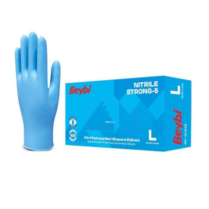 BEYBİ Strong-5 Pudrasız Mavi Nitril Muayene Eldiveni 100 Adet L